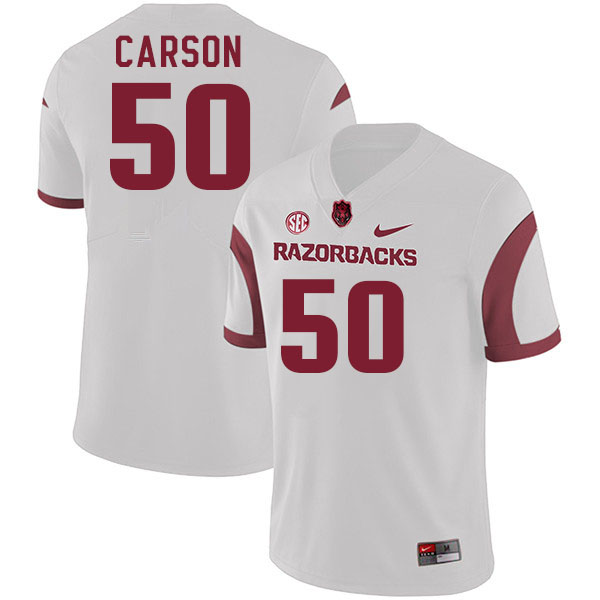 Men #50 Cole Carson Arkansas Razorback College Football Jerseys Stitched Sale-White